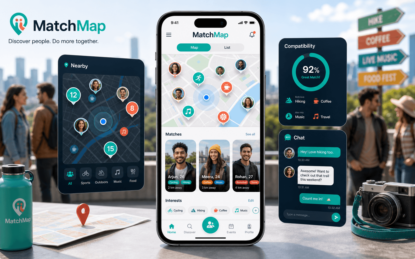MatchMap location-aware social discovery screens